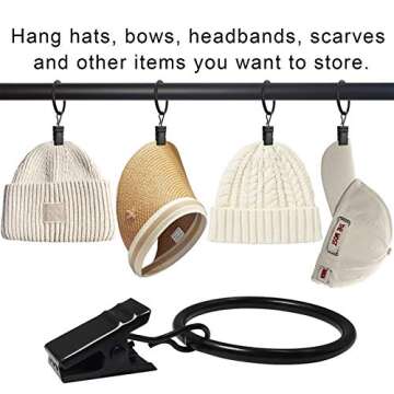 AMZSEVEN 100 Pack Curtain Rings with Clips, Drapery Clips with Rings, Drapes Rings 1.26 in Interior Diameter, Fits up to 1 Inch Curtain Rod, Black