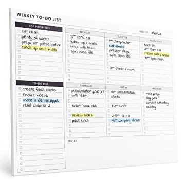 Weekly Planner Pad: To Do List Desk Notepad with Multiple Sections - 8.5x11" 52 Sheets - Undated Tea...