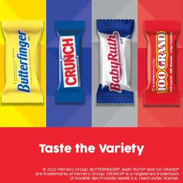 Butterfinger, CRUNCH, Baby Ruth and 100 Grand, Bulk 60 Pack, Assorted Fun Size Chocolate Candy Bars, Stocking Stuffers, 37.2 oz