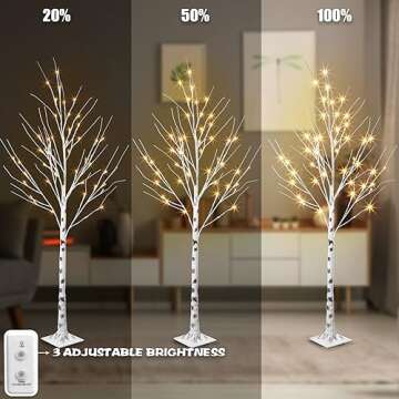 PEIDUO Set of 2 Lighted Birch Tree, Prelit White Christmas Tree, Light Up Artificial Trees with Dimmable & Timer, Twinkling Twig Tree with LED Lights for Home Decorations Outdoor Indoor Decor 5FT 6FT