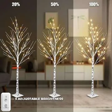 PEIDUO Set of 2 Lighted Birch Tree, Prelit White Christmas Tree, Light Up Artificial Trees with Dimmable & Timer, Twinkling Twig Tree with LED Lights for Home Decorations Outdoor Indoor Decor 5FT 6FT