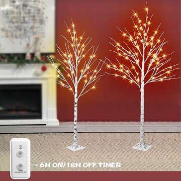 PEIDUO Set of 2 Lighted Birch Tree, Prelit White Christmas Tree, Light Up Artificial Trees with Dimmable & Timer, Twinkling Twig Tree with LED Lights for Home Decorations Outdoor Indoor Decor 5FT 6FT