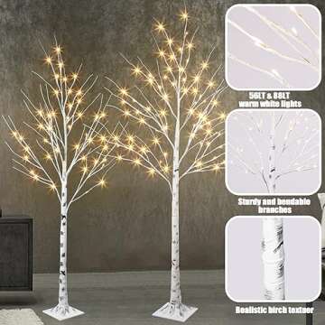 PEIDUO Set of 2 Lighted Birch Tree, Prelit White Christmas Tree, Light Up Artificial Trees with Dimmable & Timer, Twinkling Twig Tree with LED Lights for Home Decorations Outdoor Indoor Decor 5FT 6FT