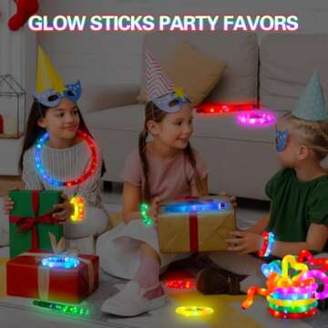 12 pcs Light Up Glow Sticks, Party Favors for Kids 4-8 8-12 Pop Tubes Glow in The Dark Party Supplie...