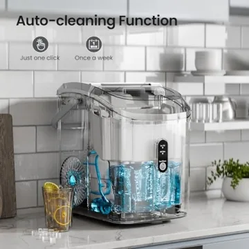 AGLUCKY Nugget Ice Maker Countertop,35lbs/24H,Portable Pebble Ice Machine with Handle,Self-Cleaning Function,Pellet Ice Maker for Home/Kitchen/Office(Grey)