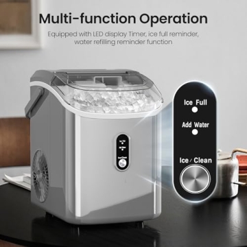 AGLUCKY Nugget Ice Maker Countertop,35lbs/24H,Portable Pebble Ice Machine with Handle,Self-Cleaning Function,Pellet Ice Maker for Home/Kitchen/Office(Grey)