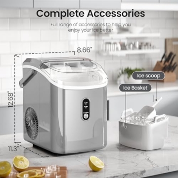 AGLUCKY Nugget Ice Maker Countertop,35lbs/24H,Portable Pebble Ice Machine with Handle,Self-Cleaning Function,Pellet Ice Maker for Home/Kitchen/Office(Grey)