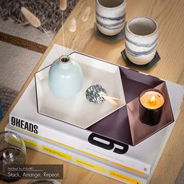 LINE+ARC ModTrays (Winter Salad) Metal Stacking Decorative Trays for Coffee Table, Nesting, Geometric, Modern, catchall for Vanity, Jewelry, Ottoman, Housewarming