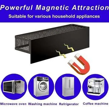 Hihotiner Magnetic Spice Rack for Refrigerator, 5 Pack Magnetic Shelf, Moveable Fridge Magnet Organizer, Magnetic Fridge Shelf with 8-Hook Rack, Kitchen Organization and Storage, Metal&Black