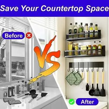 Hihotiner Magnetic Spice Rack for Refrigerator, 5 Pack Magnetic Shelf, Moveable Fridge Magnet Organizer, Magnetic Fridge Shelf with 8-Hook Rack, Kitchen Organization and Storage, Metal&Black