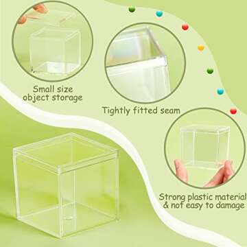 Juexica 12 Pcs Clear Acrylic Plastic Small Acrylic Box with Lid Decorative Storage Box Jewelry Display Box Mini Clear Container for Home Candy Pill Tiny Jewelry (Square,3.3 x 3.3 x 3.3)