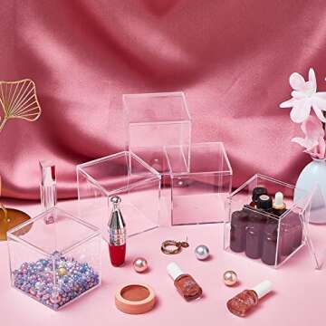 Juexica 12 Pcs Clear Acrylic Plastic Small Acrylic Box with Lid Decorative Storage Box Jewelry Display Box Mini Clear Container for Home Candy Pill Tiny Jewelry (Square,3.3 x 3.3 x 3.3)