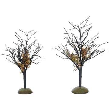 Department 56 Village Collection Accessories Halloween Midnight Moss Trees Figurine Set, Various Sizes, Multicolor