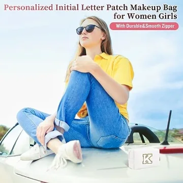 Personalized Makeup Bag with Initial Letter Patch - Iqimott