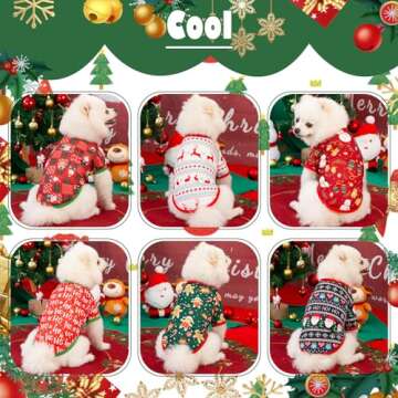 KATOLK 6 Pieces Christmas Dog Clothes for Small Dogs, Soft and Breathable Pet Shirt, Winter Puppy Kitten Vest Printed Dog Shirts, Christmas Snowman Santa Claus Reindeer Dog T-Shirts for Pet Dogs Cats