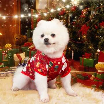 KATOLK 6 Pieces Christmas Dog Clothes for Small Dogs, Soft and Breathable Pet Shirt, Winter Puppy Kitten Vest Printed Dog Shirts, Christmas Snowman Santa Claus Reindeer Dog T-Shirts for Pet Dogs Cats