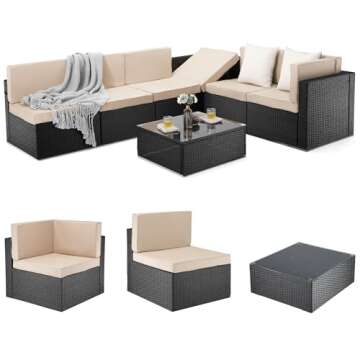 Pamapic 7 Pieces Outdoor Sectional Furniture，Wicker Patio sectional Furniture Sets，All-Weather R...