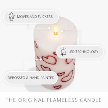 Luminara Debossed Hearts Pillar Candle Metallic Red - Patented Flickering Flameless Technology - Valentine's Day Collection - Remote Ready - 6.5"