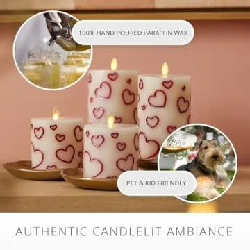 Luminara Debossed Hearts Pillar Candle Metallic Red - Patented Flickering Flameless Technology - Valentine's Day Collection - Remote Ready - 6.5"
