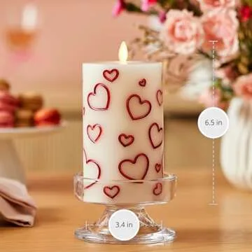 Luminara Debossed Hearts Pillar Candle Metallic Red - Patented Flickering Flameless Technology - Valentine's Day Collection - Remote Ready - 6.5"