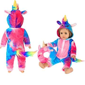 ebuddy 18 inch Doll Clothes 18 Inch Doll Accessories-Unicorn Doll Costume Colorful Tie-Dyed Pajamas Sleeping Bag Set for 18 inch Girl Doll,Most 18 Inch Dolls(No Doll)