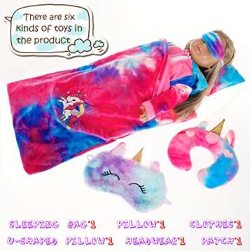 ebuddy 18 inch Doll Clothes 18 Inch Doll Accessories-Unicorn Doll Costume Colorful Tie-Dyed Pajamas Sleeping Bag Set for 18 inch Girl Doll,Most 18 Inch Dolls(No Doll)