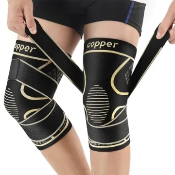 Copper Knee Braces with Adjustable Strap for Pain Relief (2 Pack)
