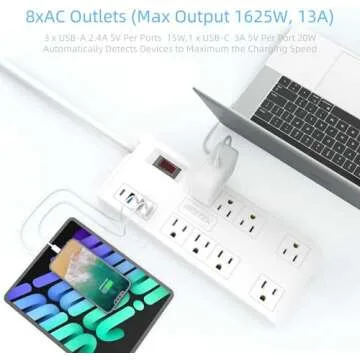 BESTEK 8 AC Outlet Power Strip with Smart USB Charging