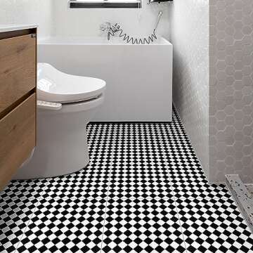 Peel and Stick Floor Tile Black and White Self-Adhesive Waterproof Vinyl Flooring for Kitchen, Bedro...