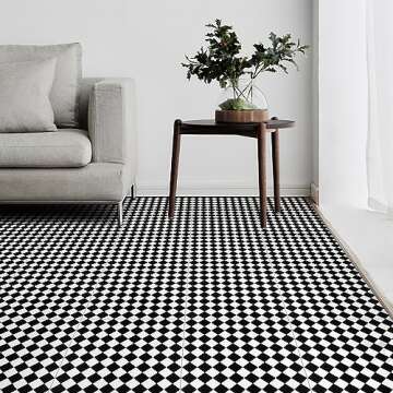 Peel and Stick Floor Tile Black and White Self-Adhesive Waterproof Vinyl Flooring for Kitchen, Bedroom, Living Room, Bathroom, 11.8 in×11.8 in, 10pcs
