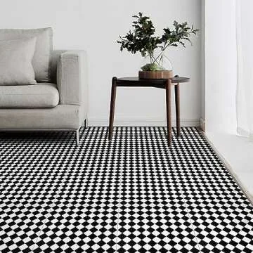 Peel and Stick Floor Tile Black and White Self-Adhesive Waterproof Vinyl Flooring for Kitchen, Bedroom, Living Room, Bathroom, 11.8 in×11.8 in, 10pcs