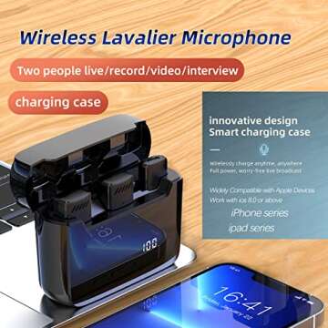 2 Pack Wireless Lavalier Microphone for iPhone iPad,2.4GHz Plug-Play Professional Video Recording Mic with Charging Case AI Mode Denoise Live Stream Interview Vlog TikTok YouTube 70ft Transmission