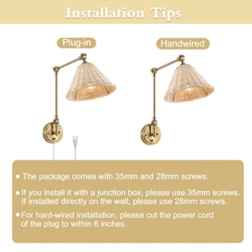 Stylish WINGBO Wall Sconce with Rattan Shade - Adjustable Lighting