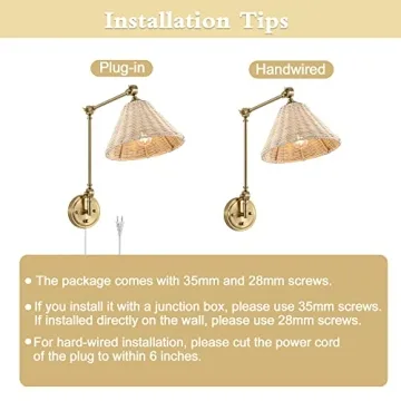 Stylish WINGBO Wall Sconce with Rattan Shade - Adjustable Lighting