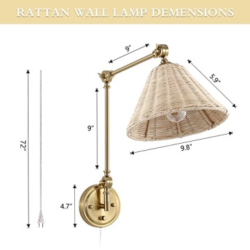 Stylish WINGBO Wall Sconce with Rattan Shade - Adjustable Lighting