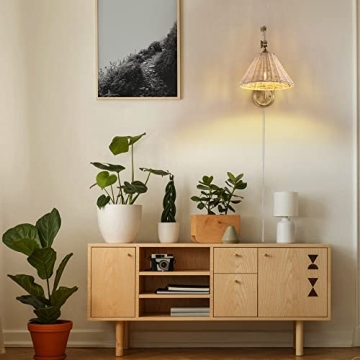 Stylish WINGBO Wall Sconce with Rattan Shade - Adjustable Lighting