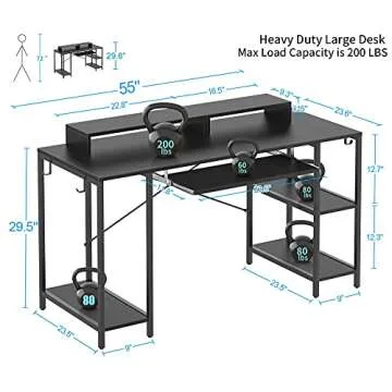HYPIGO 55 Inch Workstation Desk with Keyboard Tray