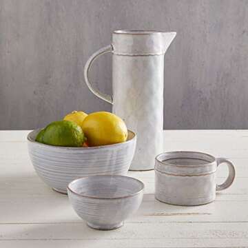 47th & Main Classic Glazed Pottery Style Ceramic Pitcher, 32-Ounces, White