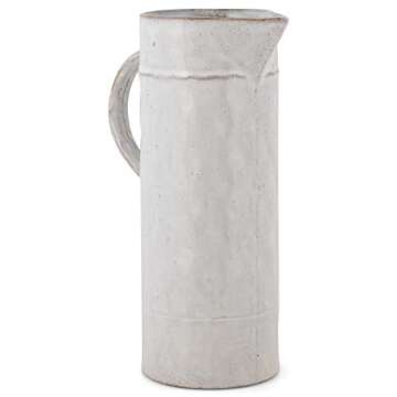 47th & Main Classic Glazed Pottery Style Ceramic Pitcher, 32-Ounces, White