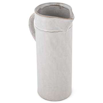 47th & Main Classic Glazed Pottery Style Ceramic Pitcher, 32-Ounces, White