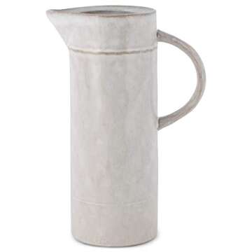 47th & Main Classic Glazed Pottery Style Ceramic Pitcher, 32-Ounces, White
