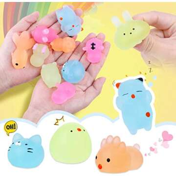 LEEHUR Mochi Glitter Squishies 20pcs Glow in The Dark Animals Squishy for Kids Party Favors Squeeze Sensory Toys Kawaii Easter Egg Fillers Basket Stocking Stuffers Goodie Bag Classroom Prizes(Random)