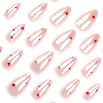 Cute Valentines Press on Nails with Heart Designs – 24Pcs