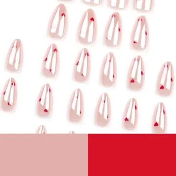 Cute Valentines Press on Nails with Heart Designs – 24Pcs