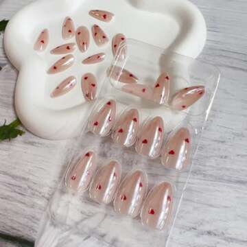Cute Valentines Press on Nails with Heart Designs – 24Pcs