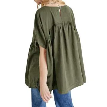 Tankaneo Womens Summer Babydoll Tops Casual Loose Fit Peplum Oversized Tunic Shirts