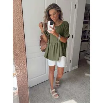 Tankaneo Womens Summer Babydoll Tops Casual Loose Fit Peplum Oversized Tunic Shirts