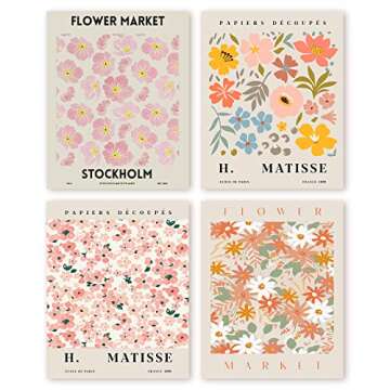 InSimSea Flower Market Poster Wall Art Prints Set - Danish Pastel Aesthetic Room Decor Floral Posters, Vintage Flower Prints Christmas Wall Art for Living Room Bathroom Decor (UNFRAMED, 8X10in)