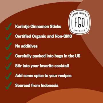 FGO Organic Cinnamon Sticks from Indonesia - 16 oz Pack