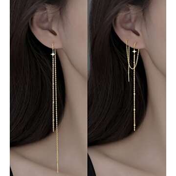 SLUYNZ 925 Sterling Silver Star Long Dangle Earrings Chain for Women Teen Girls Line Dangle Earrings...